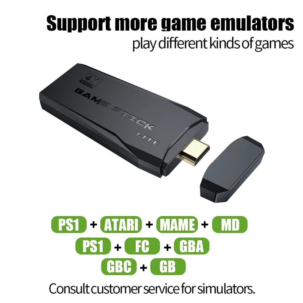 M8 Retro Game Stick Console with 2.4G Dual Wireless Controllers, 4K Output, 64GB, Preloaded 10,000+ Games