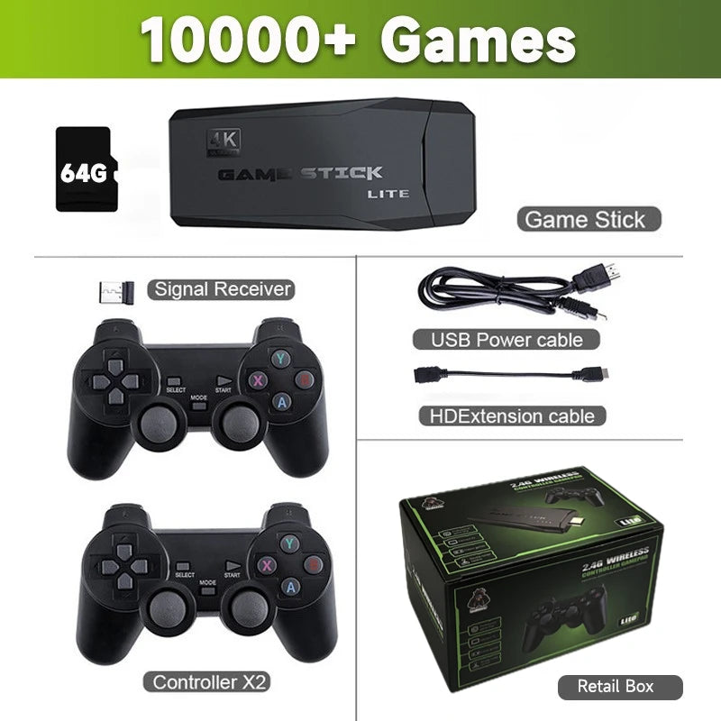 M8 Retro Game Stick Console with 2.4G Dual Wireless Controllers, 4K Output, 64GB, Preloaded 10,000+ Games