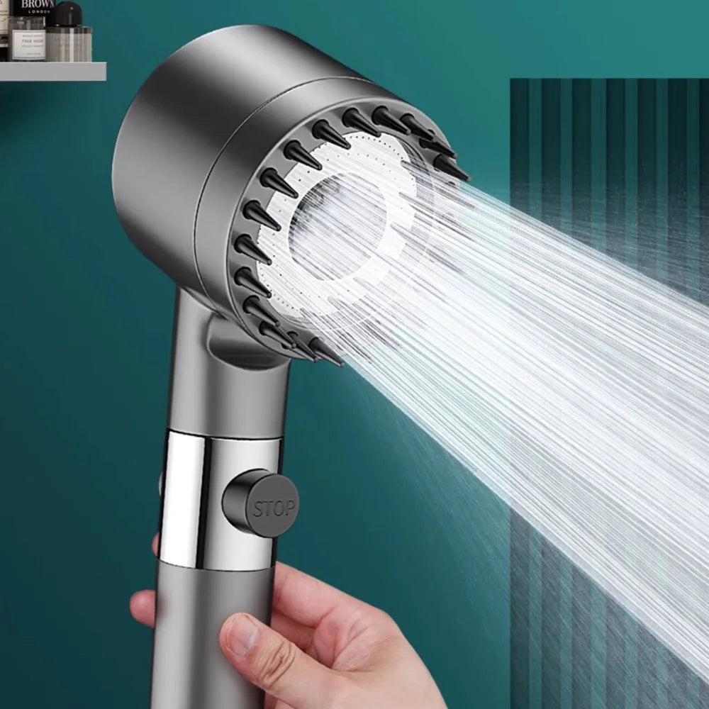 High-Pressure Filtered Shower Head with 3 Spray Modes & Built-in Massage Brush – Rainfall Bathroom Faucet Accessory