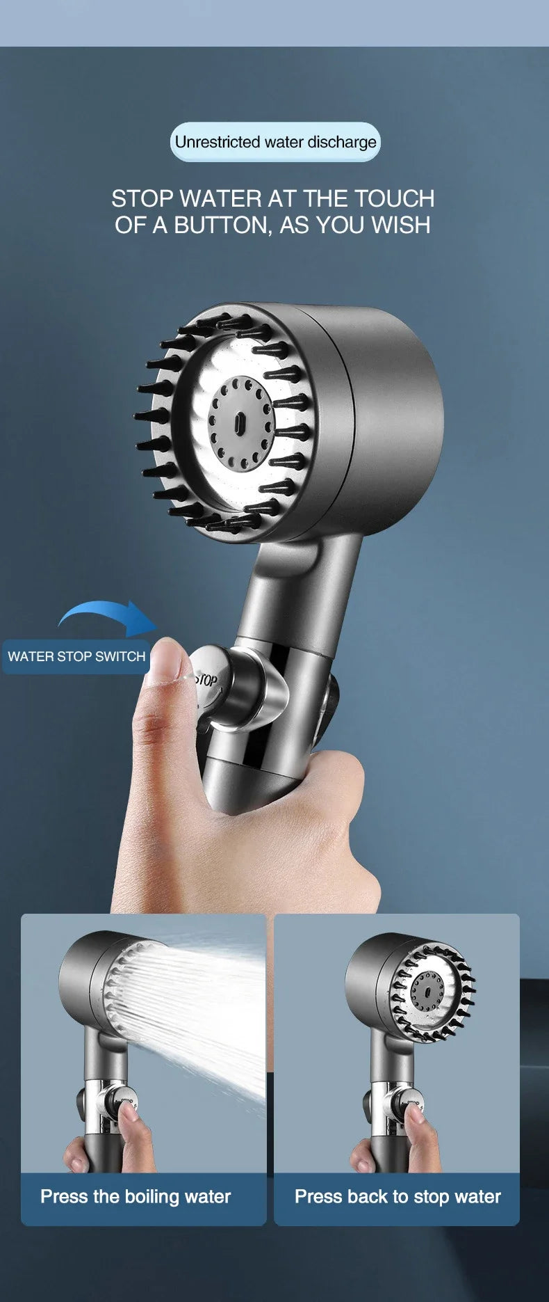 High-Pressure Filtered Shower Head with 3 Spray Modes & Built-in Massage Brush – Rainfall Bathroom Faucet Accessory