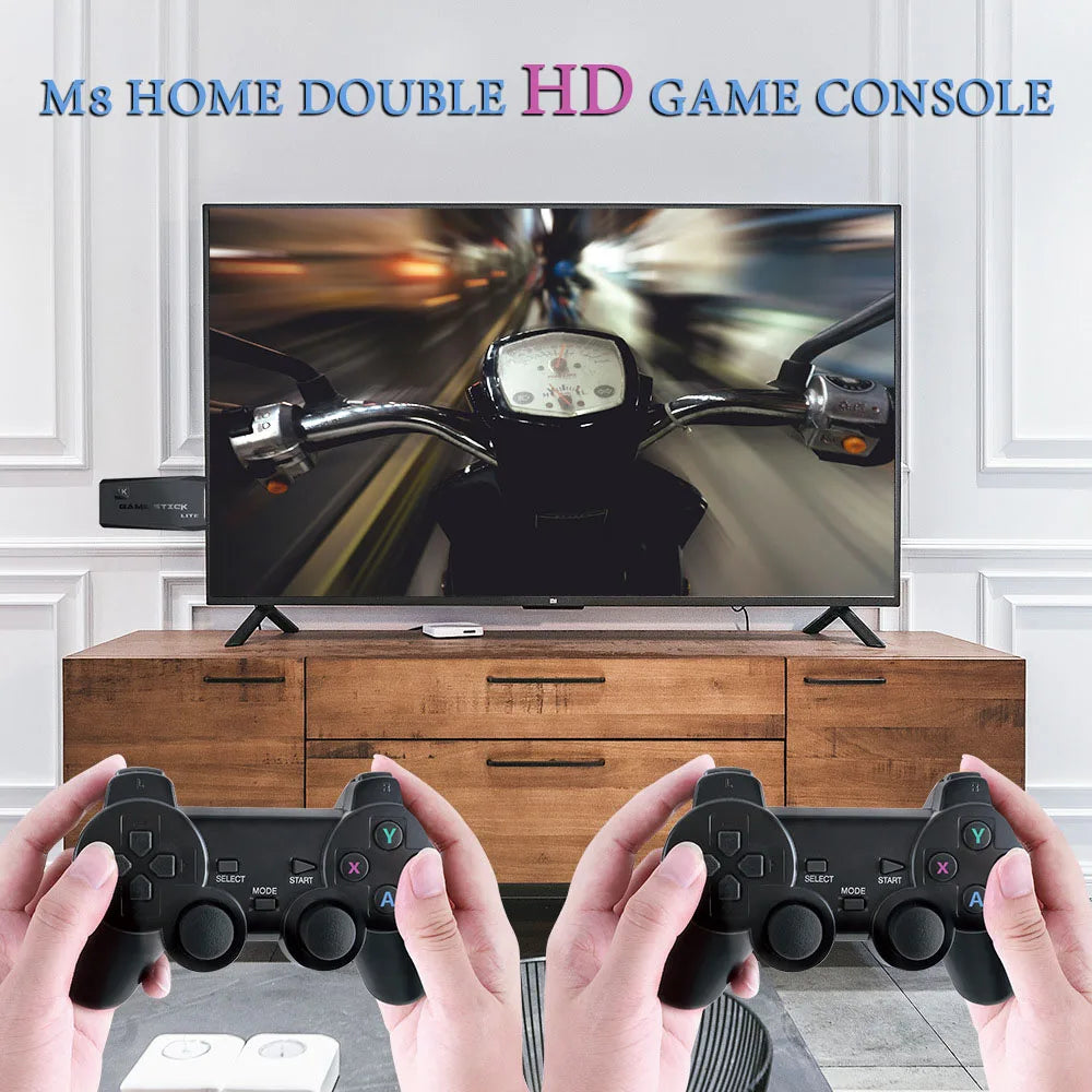 M8 Retro Game Stick Console with 2.4G Dual Wireless Controllers, 4K Output, 64GB, Preloaded 10,000+ Games