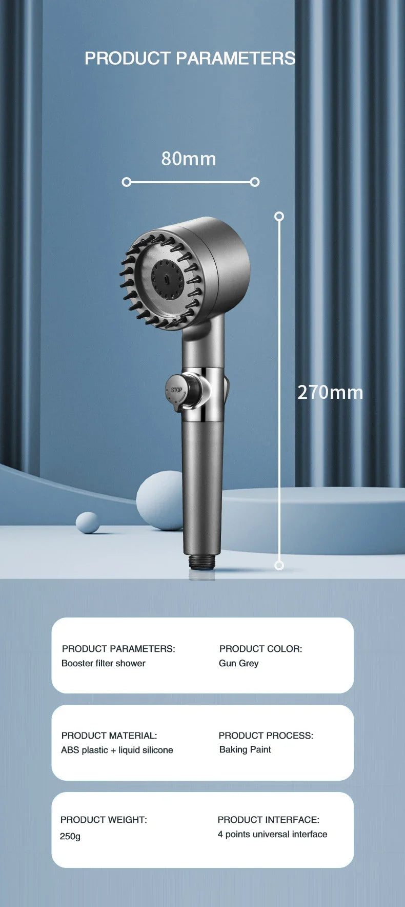 High-Pressure Filtered Shower Head with 3 Spray Modes & Built-in Massage Brush – Rainfall Bathroom Faucet Accessory