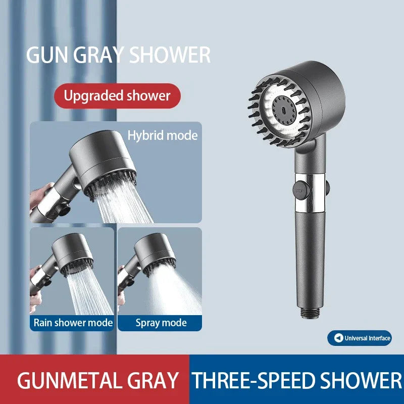 High-Pressure Filtered Shower Head with 3 Spray Modes & Built-in Massage Brush – Rainfall Bathroom Faucet Accessory