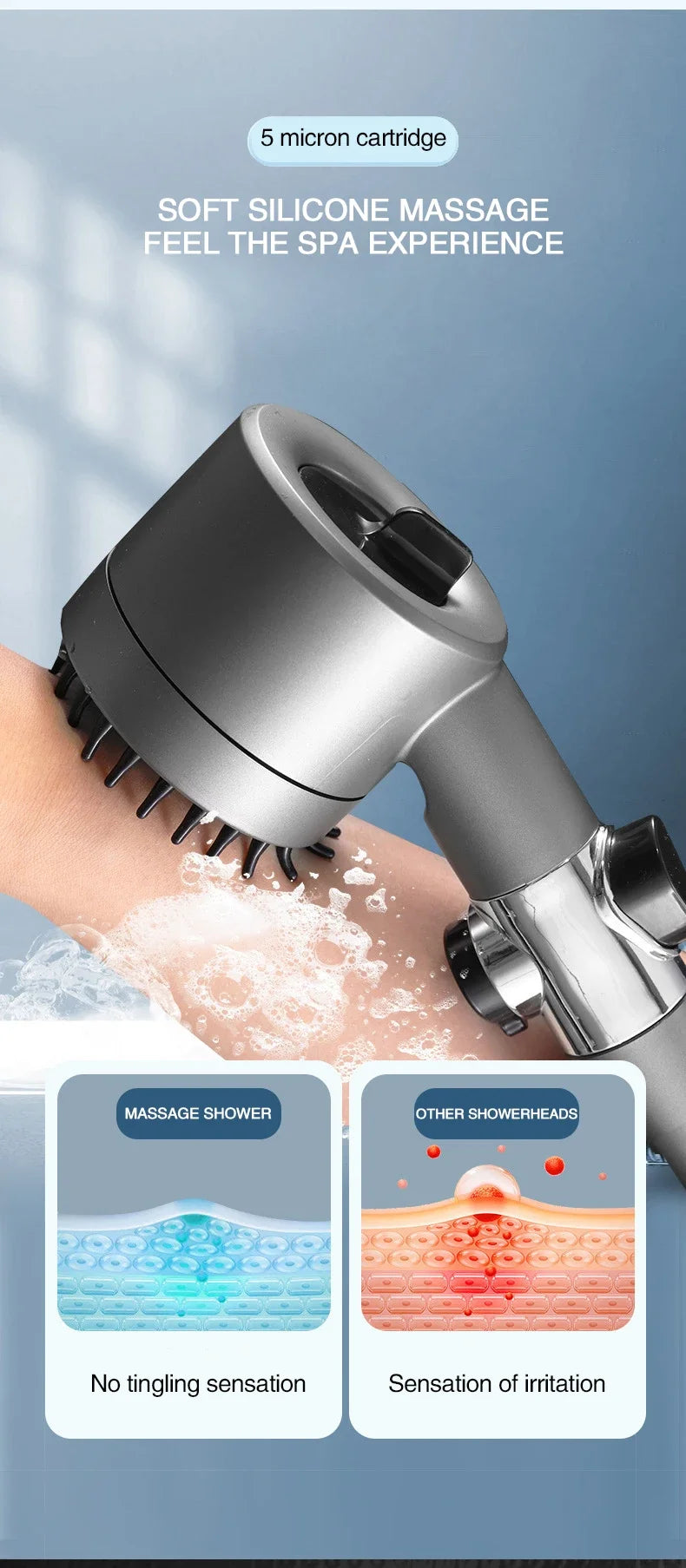 High-Pressure Filtered Shower Head with 3 Spray Modes & Built-in Massage Brush – Rainfall Bathroom Faucet Accessory