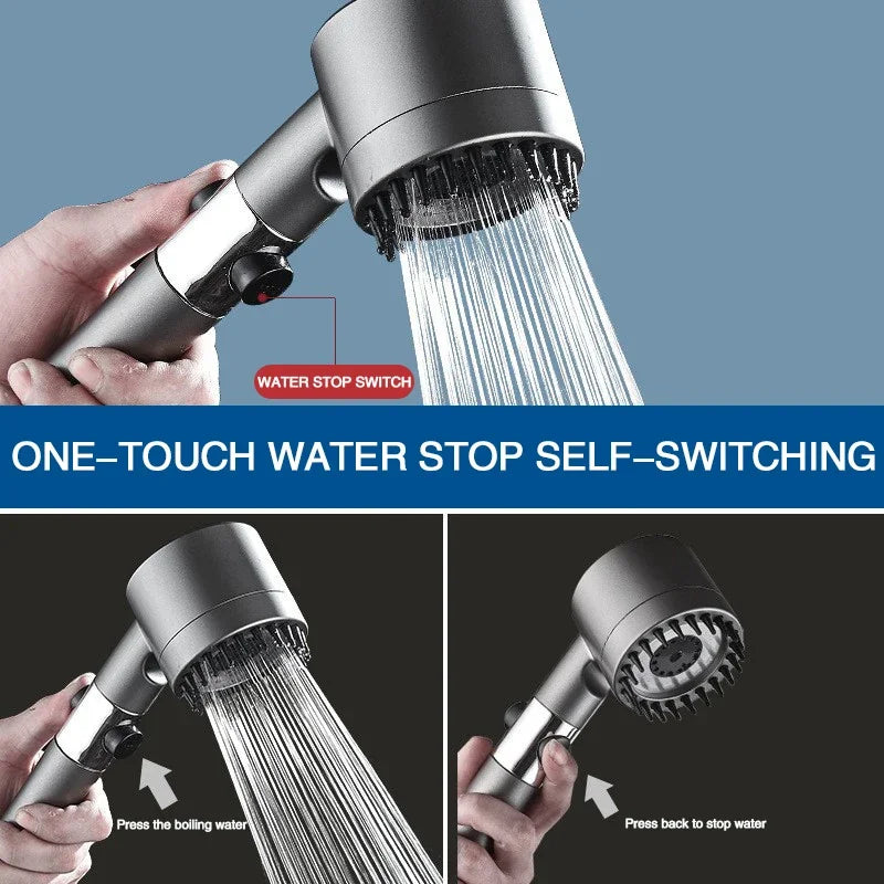 High-Pressure Filtered Shower Head with 3 Spray Modes & Built-in Massage Brush – Rainfall Bathroom Faucet Accessory