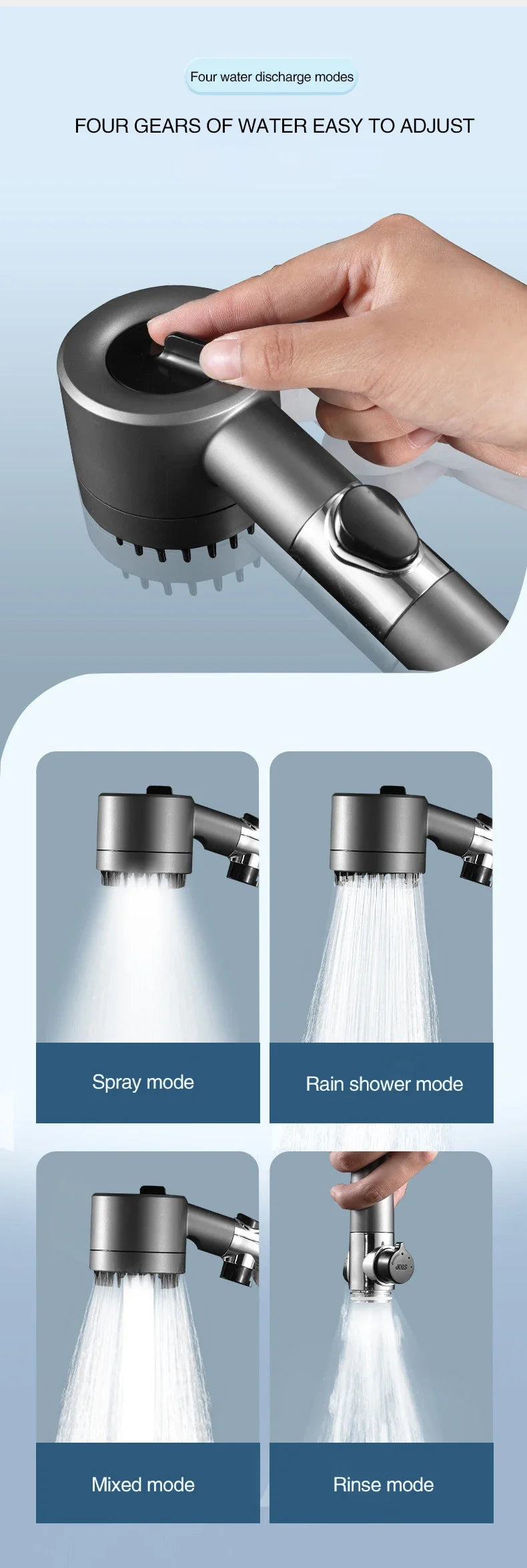 High-Pressure Filtered Shower Head with 3 Spray Modes & Built-in Massage Brush – Rainfall Bathroom Faucet Accessory