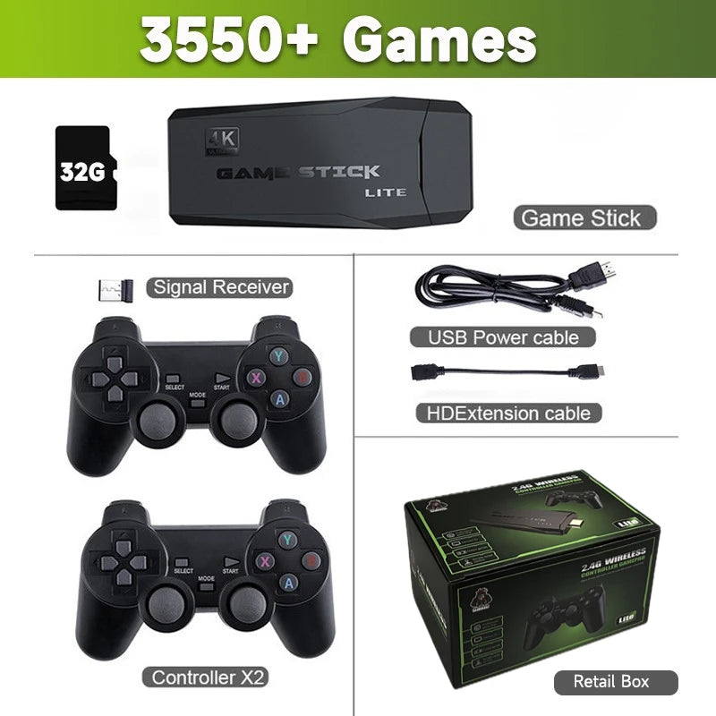 M8 Retro Game Stick Console with 2.4G Dual Wireless Controllers, 4K Output, 64GB, Preloaded 10,000+ Games